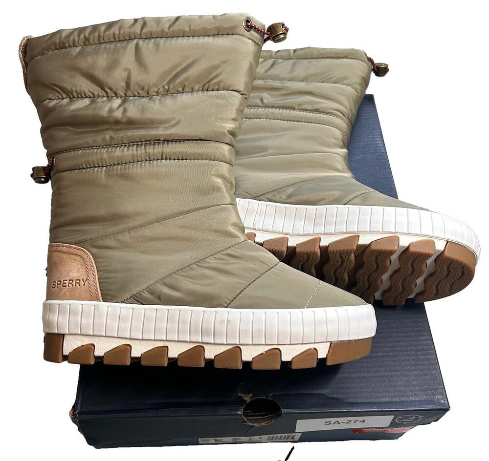 Sperry Torrent Fold Down Snow Boots Women US5 Nylon Olive STS89000 NEW IN BOX